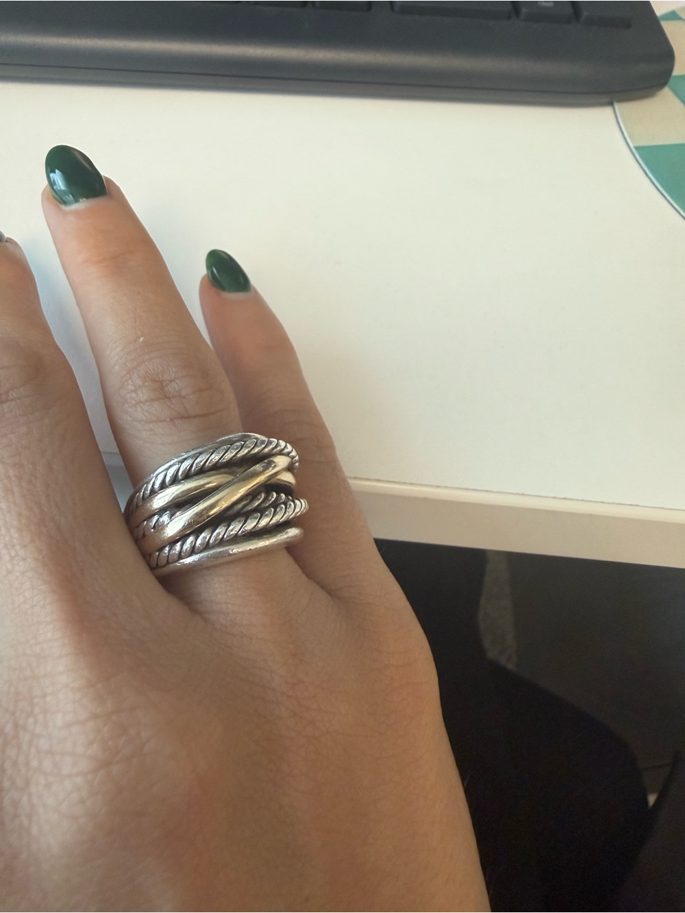 David Yurman Sterling Silver Multi-Band Rope and Smooth Ring - Silver